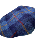 Flat Cap in Navy Blue Check Harris Tweed®